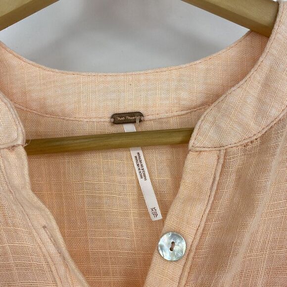 Free People Tunic Top Size XS Womens Peach Talk To Me Crinkled Frayed Hem Shirt - Picture 3 of 8